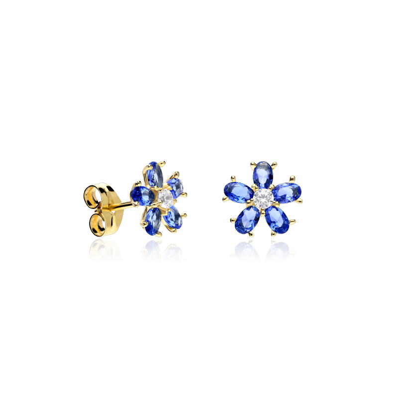 PENDIENTES "SURPRISE" ORO 18K CIRCONITAS AZULES