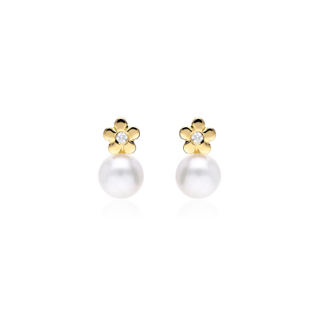 Pendientes Oro 18k perlas y diamantes 0.003cts "Amiens"