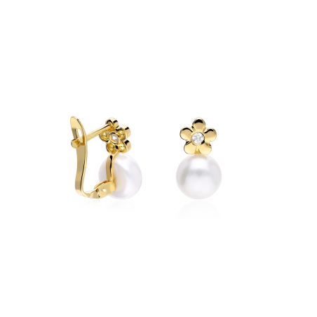 Pendientes Oro 18k perlas y diamantes 0.003cts "Amiens"