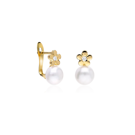 Pendientes Oro 18k perlas y diamantes 0.003cts "Amiens"
