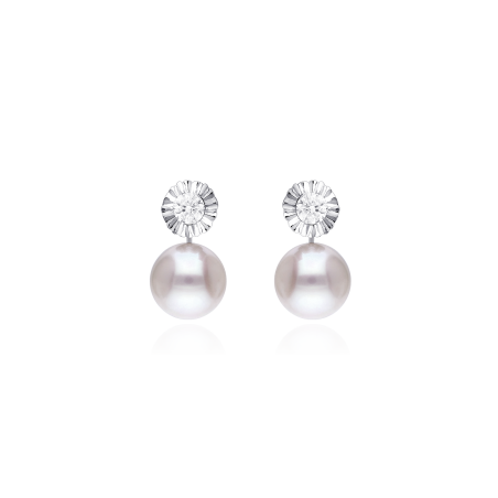Pendientes "Conseld" Oro Blanco 18K P. Cultivadas