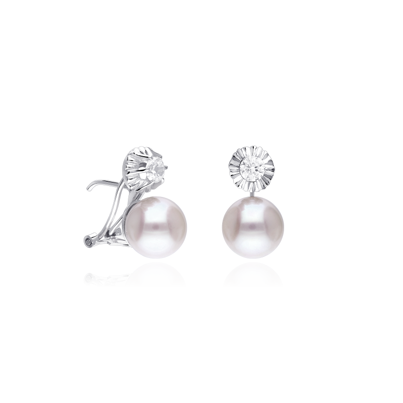 Pendientes "Conseld" Oro Blanco 18K P. Cultivadas