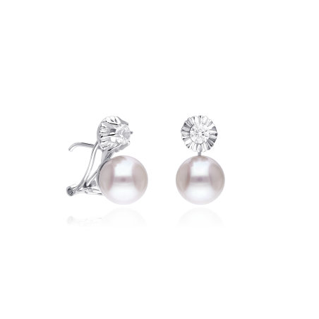 Pendientes "Conseld" Oro Blanco 18K P. Cultivadas