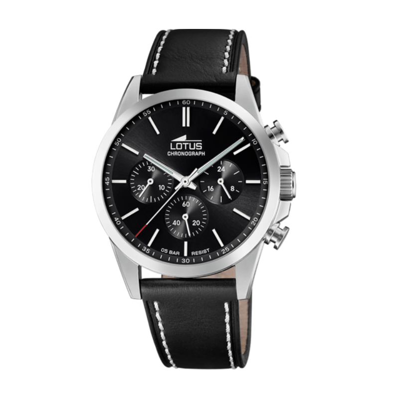 Reloj Lotus acero esfera negra correa cuero hombre 18990/4