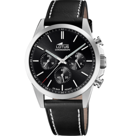 Reloj Lotus acero esfera negra correa cuero hombre 18990/4