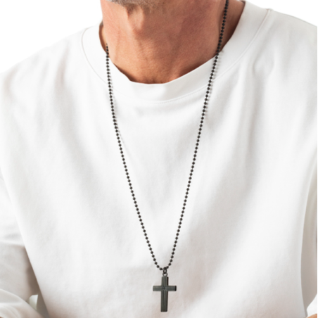 Collar Lotus acero negro cruz hombre LS2371-1/1