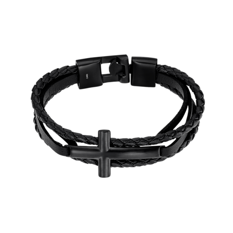 Pulsera Lotus acero y piel negro hombre LS2380-2/1