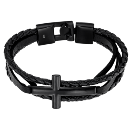 Pulsera Lotus acero y piel negro hombre LS2380-2/1