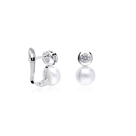 Pendientes Oro blanco 18k con perla y circonita "Mary Love"