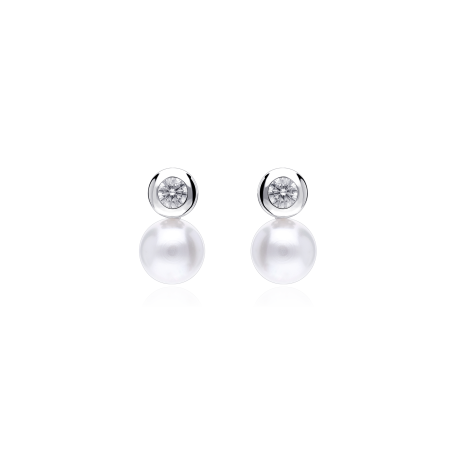 Pendientes Oro blanco 18k con perla y circonita "Mary Love"
