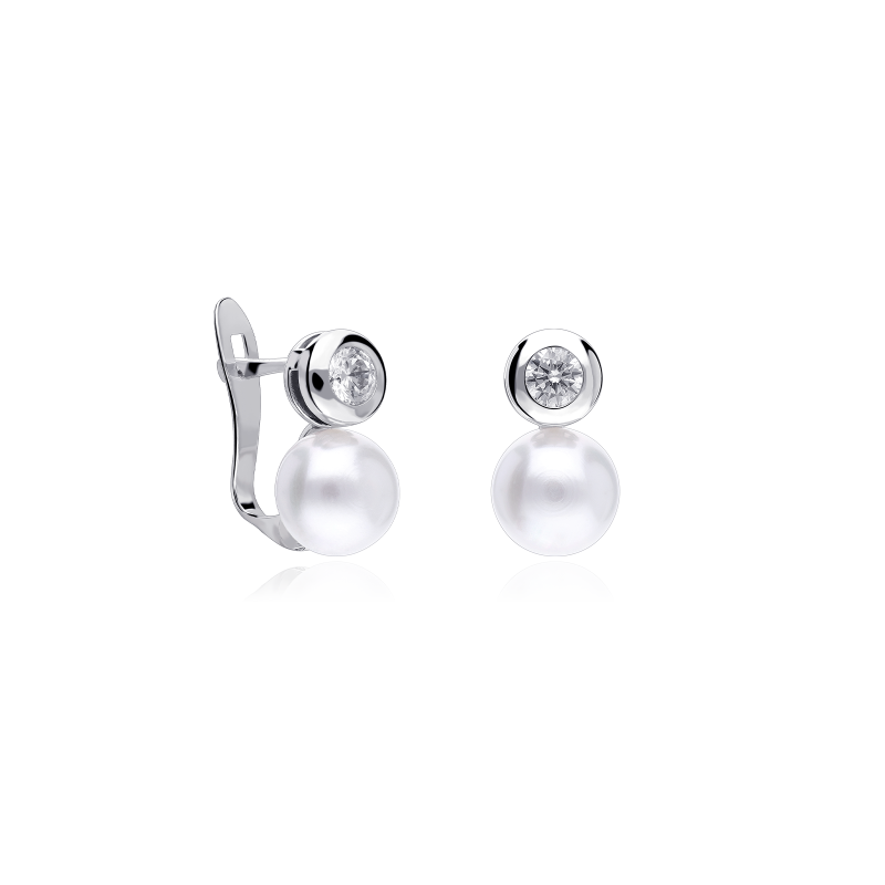 Pendientes Oro blanco 18k con perla y circonita "Mary Love"