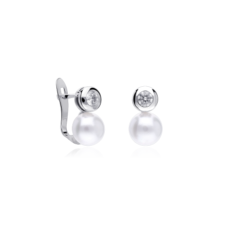 Pendientes Oro blanco 18k con perla y circonita "Mary Love"