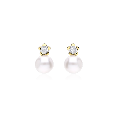 Pendientes oro 18k, perlas y circonitas "New Heaven"