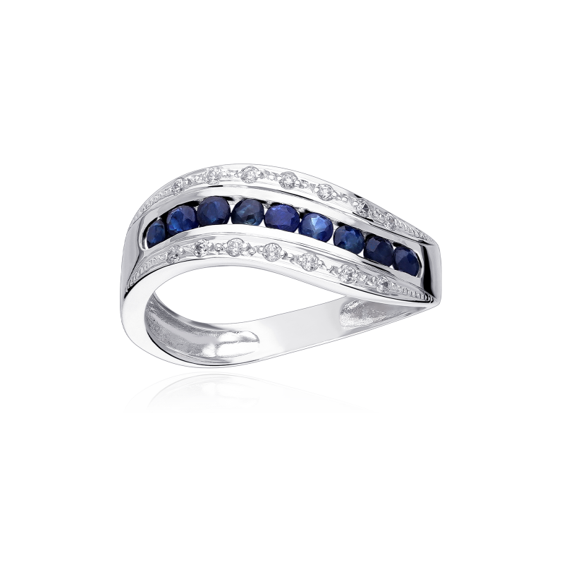 Anillo Oro 18k circonitas y zafiros "Wave" Anillo Oro 18k circonitas y zafiros "Wave"