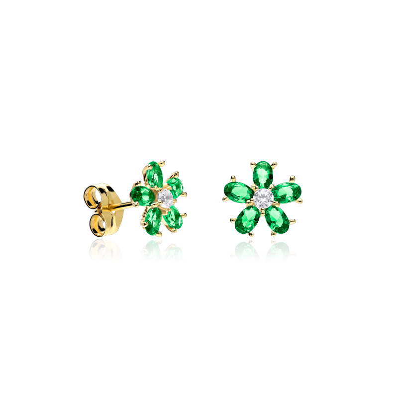 PENDIENTES "SURPRISE" ORO 18K CIRCONITAS VERDES