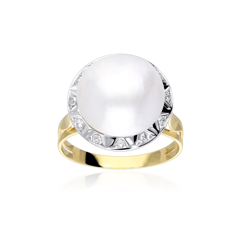 Anillo Oro 18k perla y circonitas "Mabe"