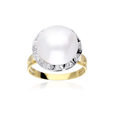 Anillo Oro 18k perla y circonitas "Mabe"