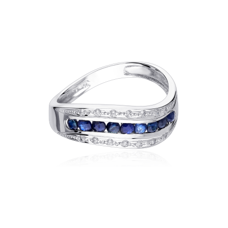 Anillo Oro 18k circonitas y zafiros "Wave"