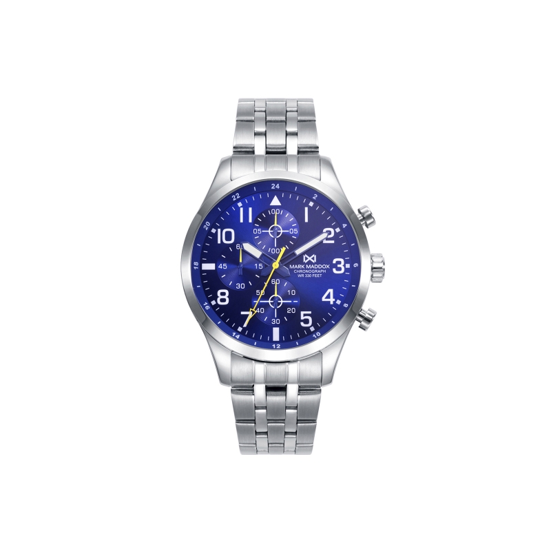 Orologio Uomo Mark Maddox HM7009-37 - Cassa In Acciaio 42mm, Quadrante Blu, Cinturino Acciaio, Meccanismo Al Quarzo, Impermeabile 30m