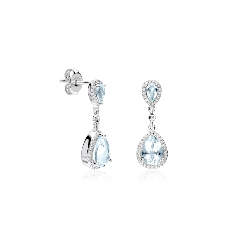 Pendientes Oro 18k, aguamarina y diamantes 0.227cts "Bride"