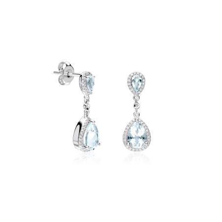 Pendientes Oro 18k, aguamarina y diamantes 0.227cts "Bride"