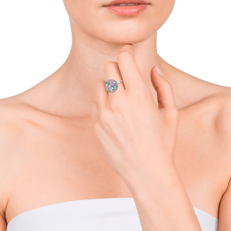 Anillo Elegant de plata de ley con baño de oro y disco con circonitas multicolor 13071A01