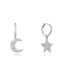 PENDIENTES VICEROY PLATA DE LEY LUNA Y ESTRELLAS CON CIRCONITAS 13104E000-30