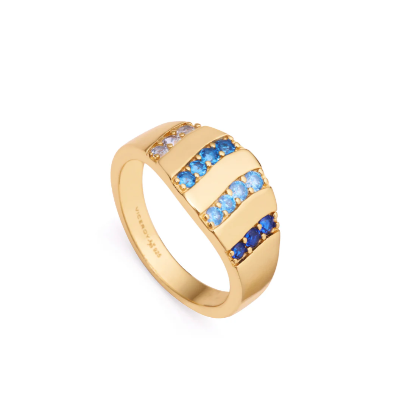 Anillo Viceroy plata de ley bañado oro con filas de circonitas azules y blancas 13134A010-3
