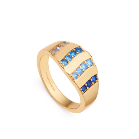 Anillo Viceroy plata de ley bañado oro con filas de circonitas azules y blancas 13134A010-3