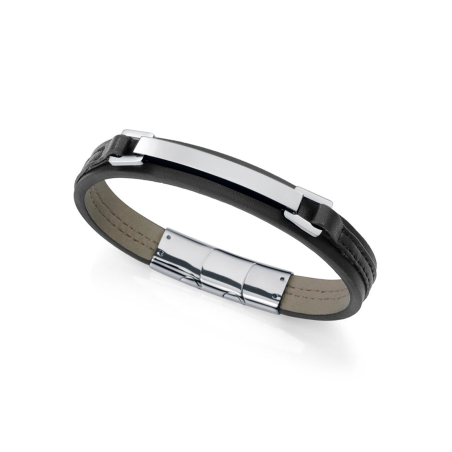 Pulsera Viceroy de hombre de acero y piel negra 75378P01010