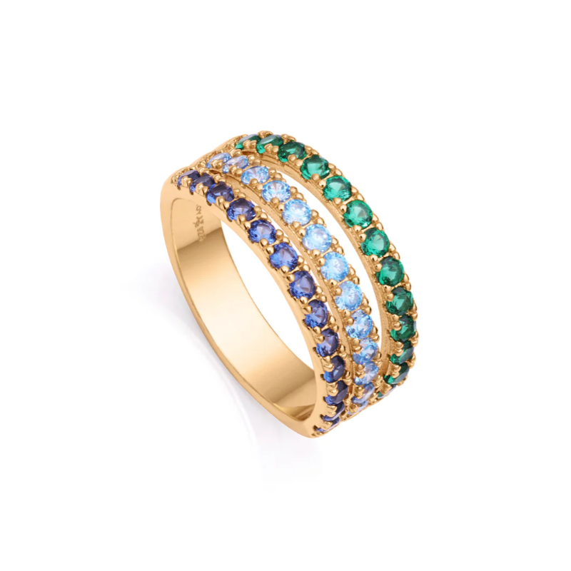 Anillo Viceroy Elegant de plata de ley bañado en oro con tres filas de circonitas 13136A01