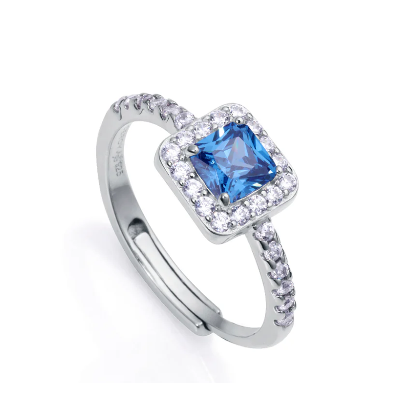 Anillo Viceroy Clásica de plata de ley con baño de rodio y circonitas azul y blancas 13154A01