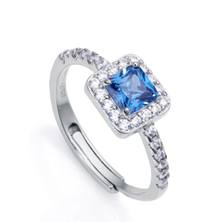 Anillo Viceroy Clásica de plata de ley con baño de rodio y circonitas azul y blancas 13154A01