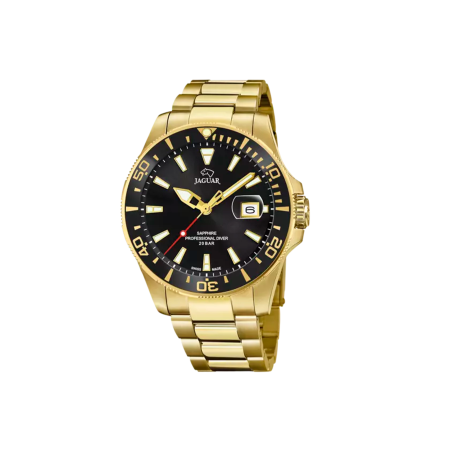 Reloj Suizo Jaguar Pro Diver negro correa dorada hombre J877/3