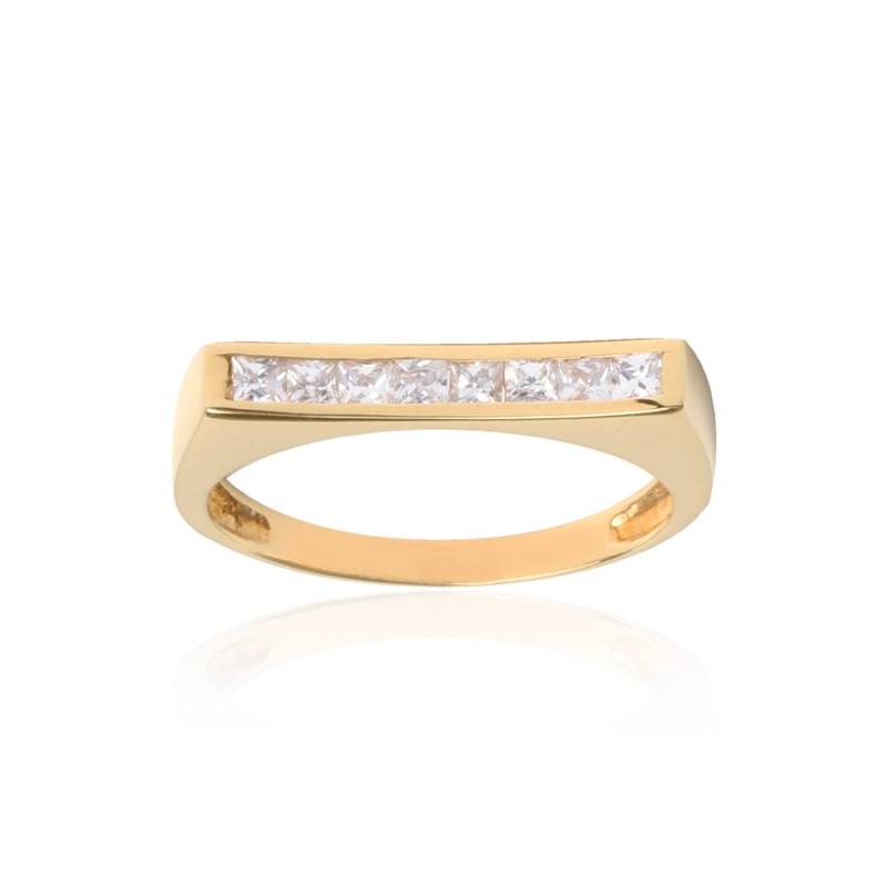 Anillo Oro 18k cóncavo con circonitas