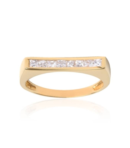 Anillo Oro 18k cóncavo con circonitas