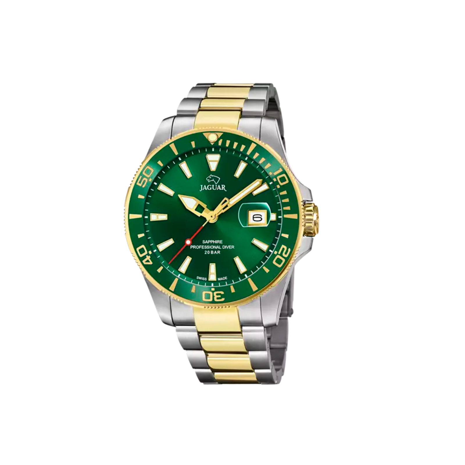 Reloj Suizo Jaguar pro Diver verde correa bicolor esfera verde