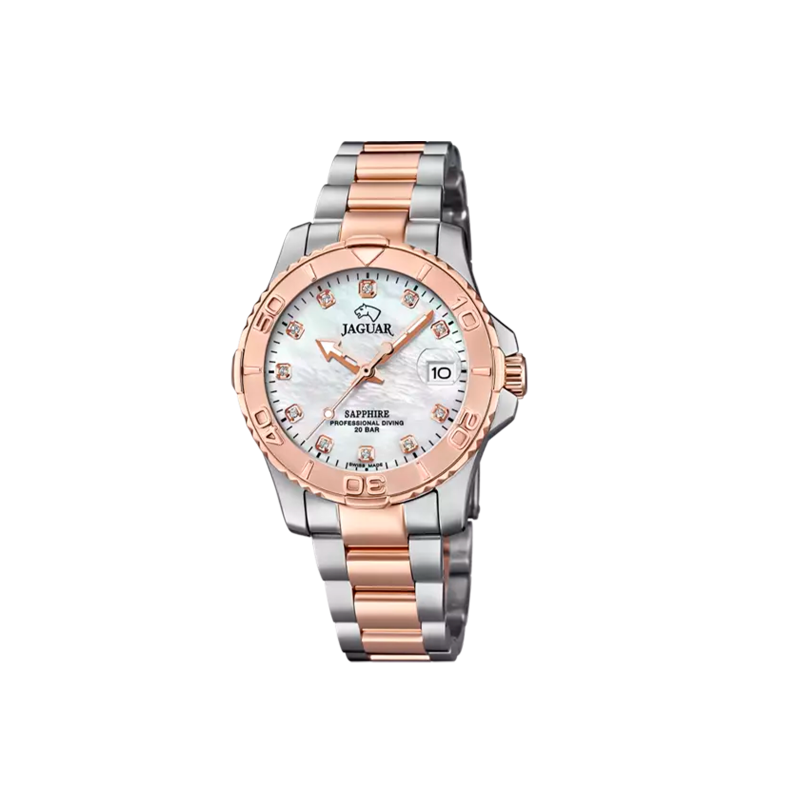 Reloj Suizo Jaguar Couple Diver esfera beige correa bicolor J871/5