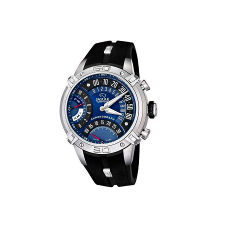 Reloj Suizo Jaguar cronógrafo acero y correa silicona negra esfera azul hombre J657/2
