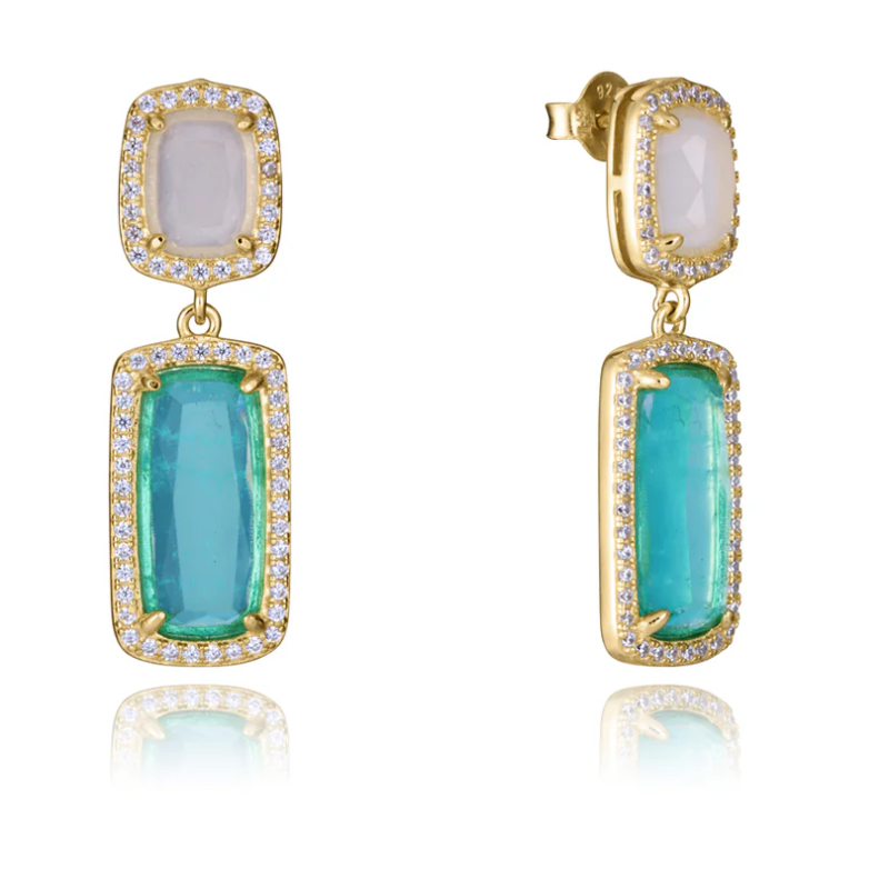 Pendientes Viceroy plata de ley con baño de oro y colgante con dos cristales 2305E100-59