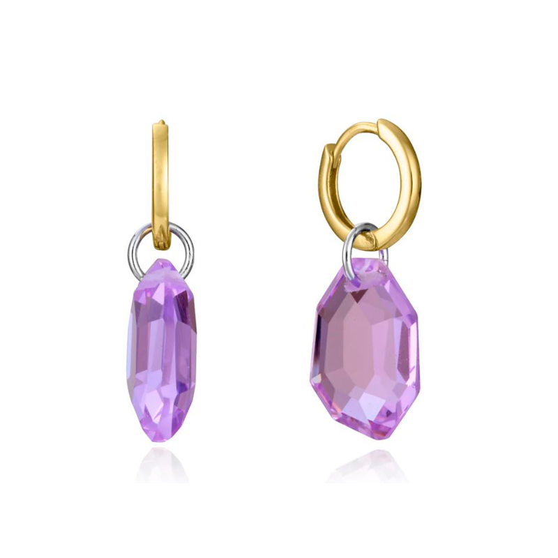 Pendiente Viceroy de plata de primera ley con baño de oro y aro con colgante de cristal morado 13229E100-57