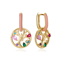 Pendientes Viceroy de plata de primera ley con baño de oro y aro con árbol de la vida 15125E100-39