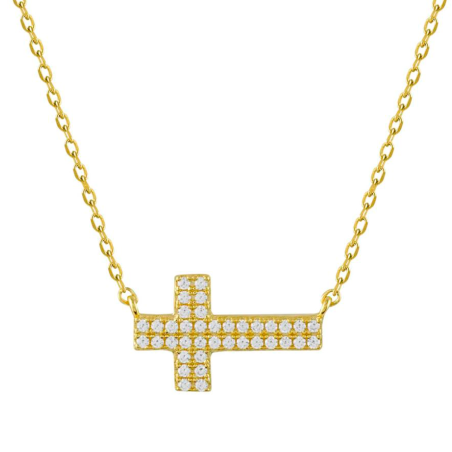 Collar Itemporality de plata y oro con cruz y circonitas SNL-201-036-UU