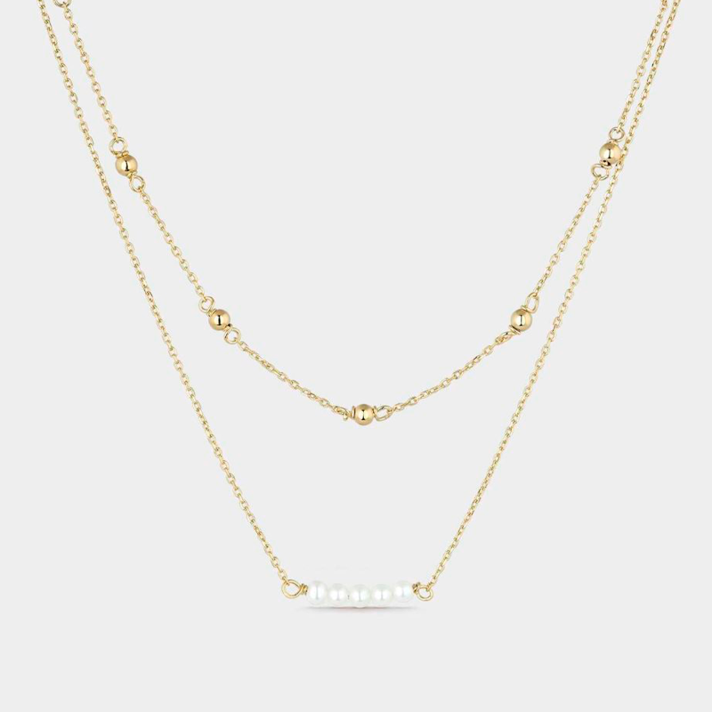 Gargantilla Itemporality cadena doble plata y perla SNL-201-137-UU