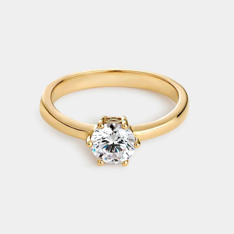 Anillo Itemporality solitario plata chapado en oro SRN-201-089