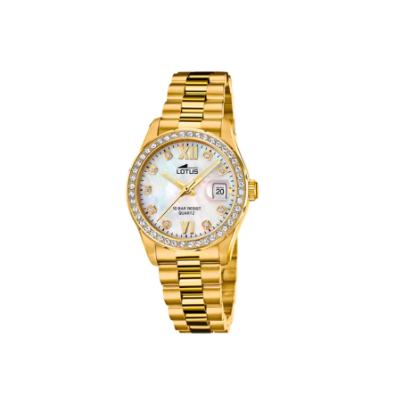 Reloj Lotus Freedom collection esfera nacarada correa dorada mujer 18979/1