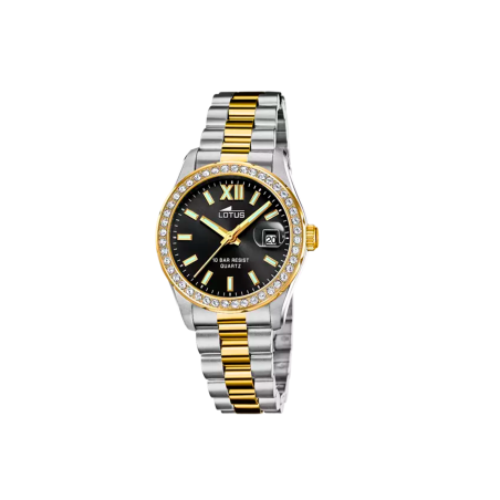 Reloj Lotus Freedom negro correa bicolor acero inoxidable 316L mujer 18978/3