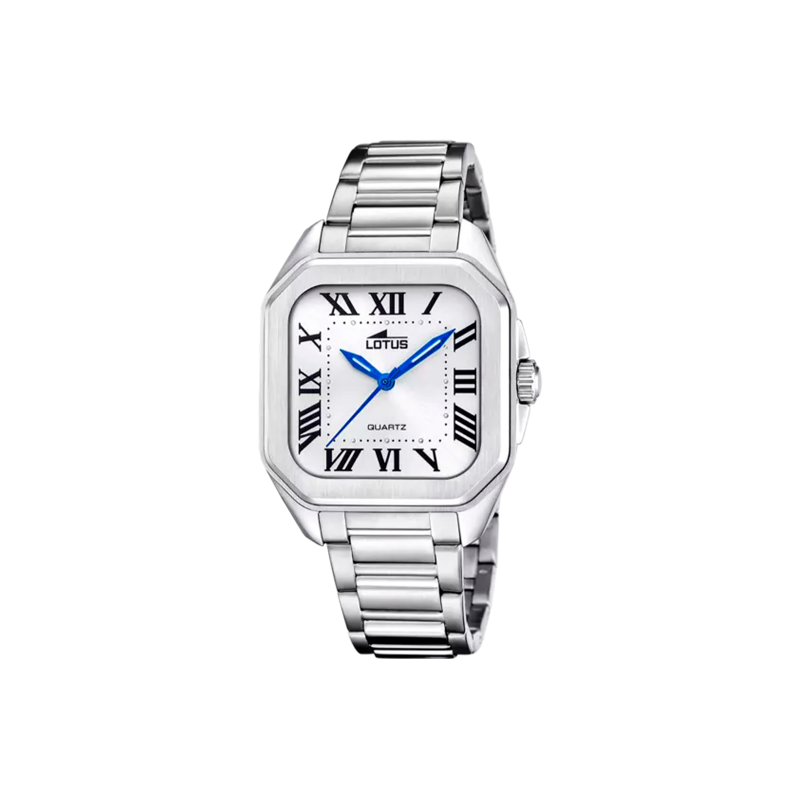 Reloj Lotus esfera cuadrada blanca correa plateada  mujer 18967/1