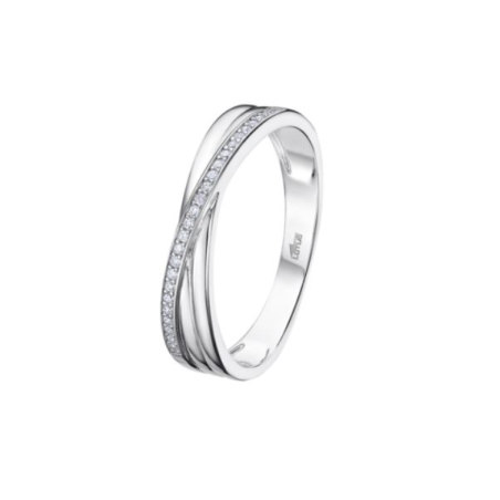 Anillo Lotus silver banda cruzada circonitas mujer plata LP3447-3/11