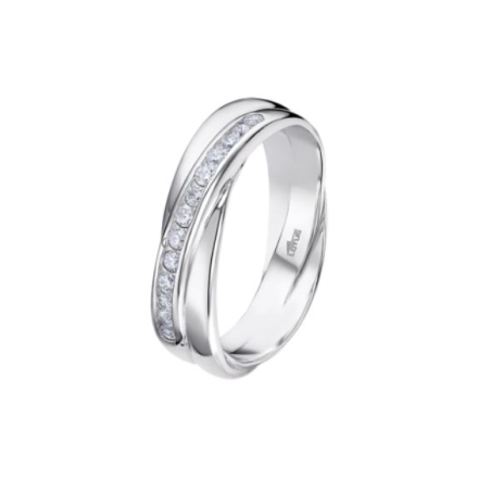 Anillo Lotus silver banda cruzada circonitas mujer plata LP3448-3/11
